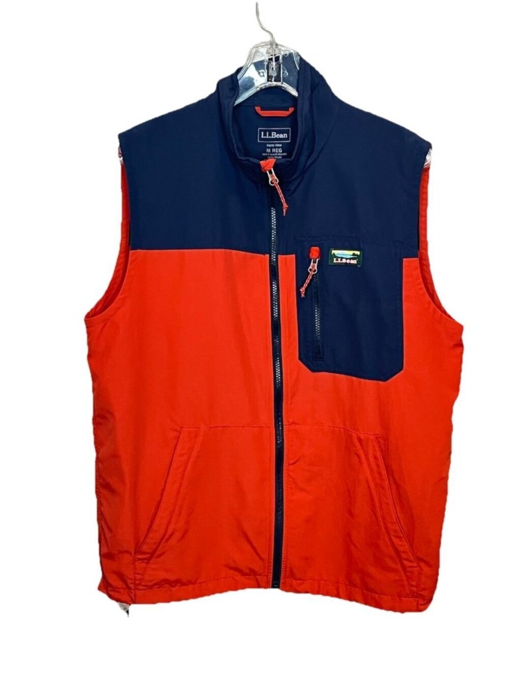 LL Bean Mens Vest Medium Red Navy Colorblock Full Zip Lightweight Outdoor Hiking
